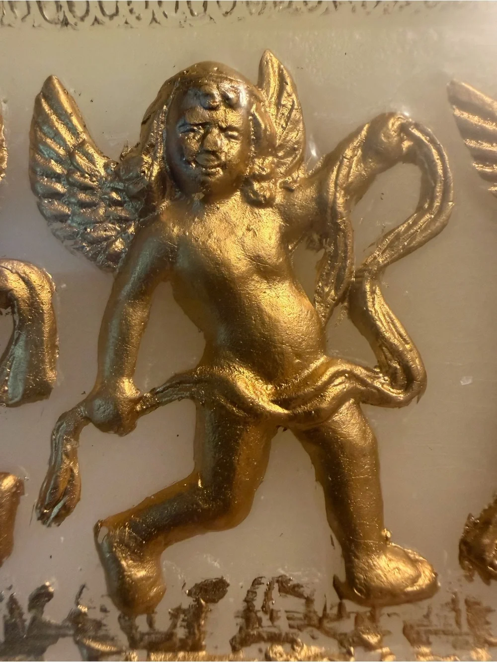 Vintage Scott's Cherub Golden Angels Two-Wick Candle in Gold and Cream